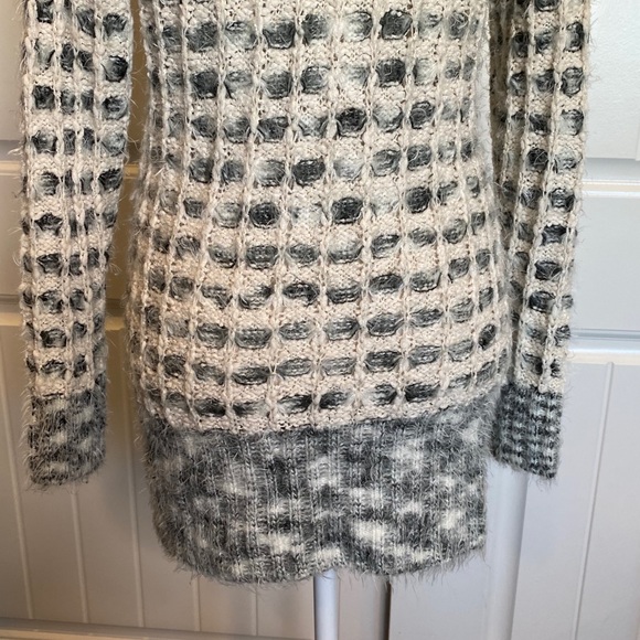 Katsumi White Gray Fuzzy Long Sleeve Knit Sweater - Picture 7 of 11
